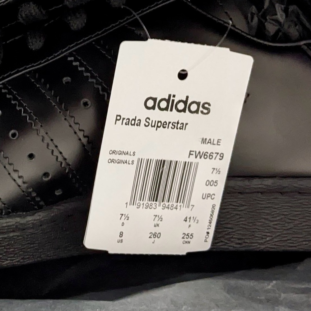 (UNISEX) ADIDAS PRADA X SUPERSTAR BLACK CORE (NEW) US 8 MEN / 9.5 W - Picture 11 of 12